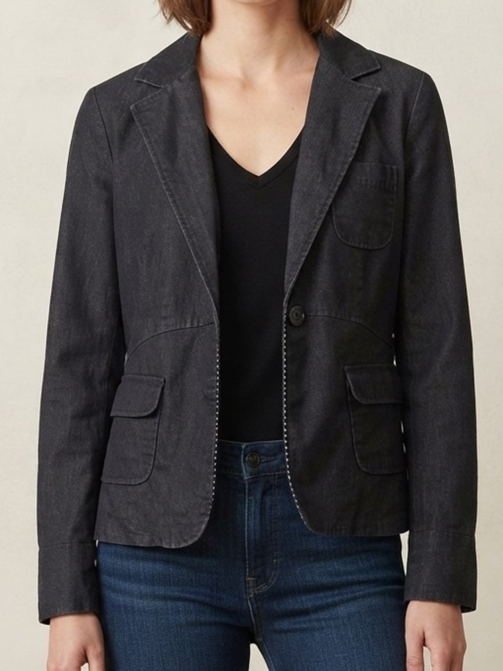 April Cornell Blazer Dark Grey Size 12 Stretch Button Front